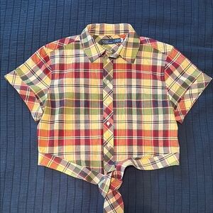 Polo Ralph Lauren Madras Plaid Cropped Button Down  Shirt